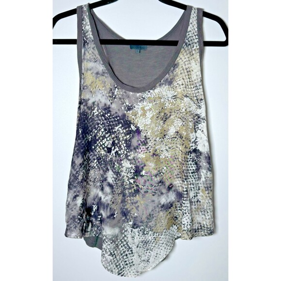Anthropologie Left of Center Tank Top Small Gray Snake Print Abstract High Low - Picture 1 of 9